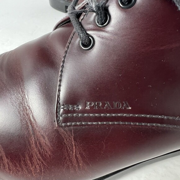 Prada Mens Burgandy Leather Derby Shoes Size 7 main image 7